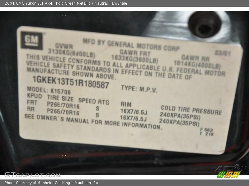 Polo Green Metallic / Neutral Tan/Shale 2001 GMC Yukon SLT 4x4