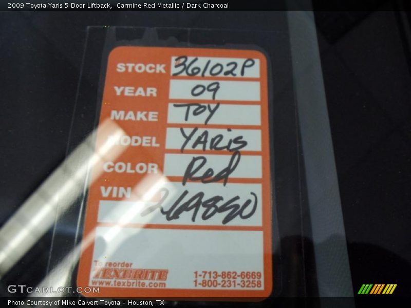 Carmine Red Metallic / Dark Charcoal 2009 Toyota Yaris 5 Door Liftback