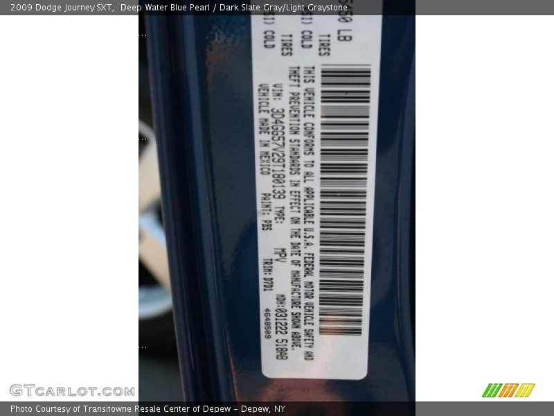 Deep Water Blue Pearl / Dark Slate Gray/Light Graystone 2009 Dodge Journey SXT