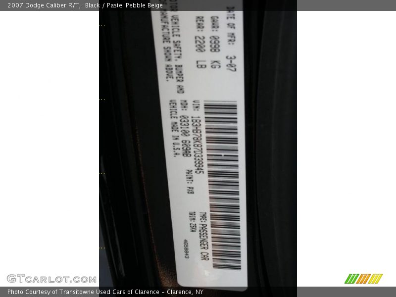 Black / Pastel Pebble Beige 2007 Dodge Caliber R/T