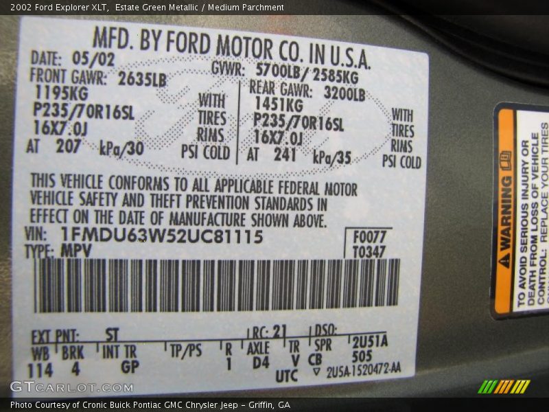 2002 Explorer XLT Estate Green Metallic Color Code ST