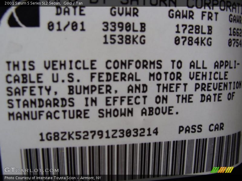 Gold / Tan 2001 Saturn S Series SL2 Sedan