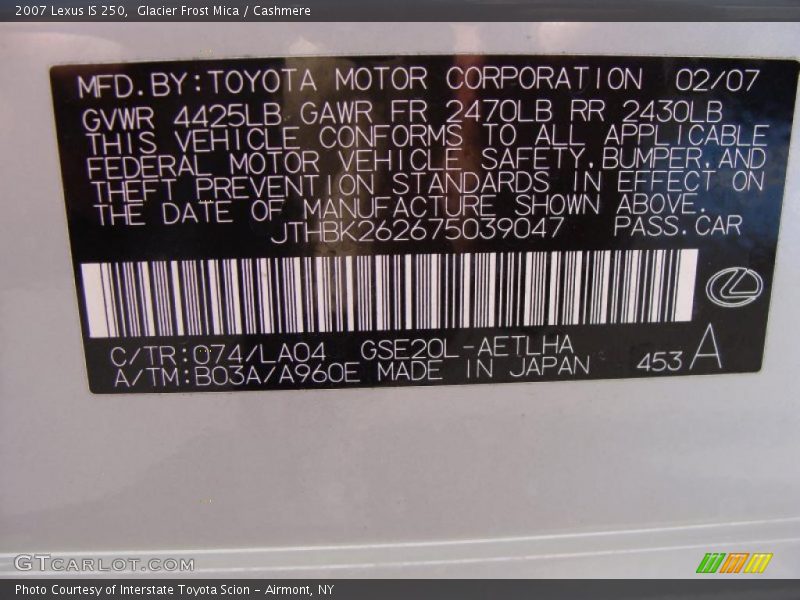 Glacier Frost Mica / Cashmere 2007 Lexus IS 250