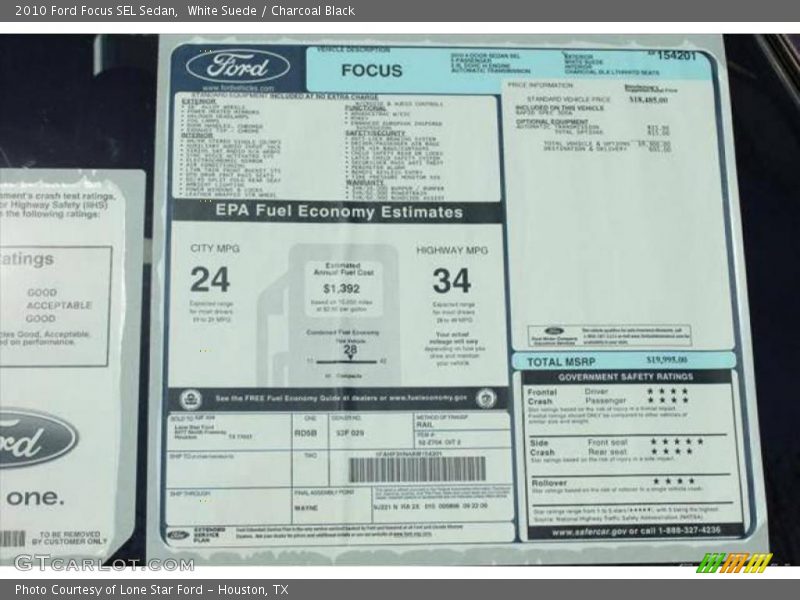 White Suede / Charcoal Black 2010 Ford Focus SEL Sedan