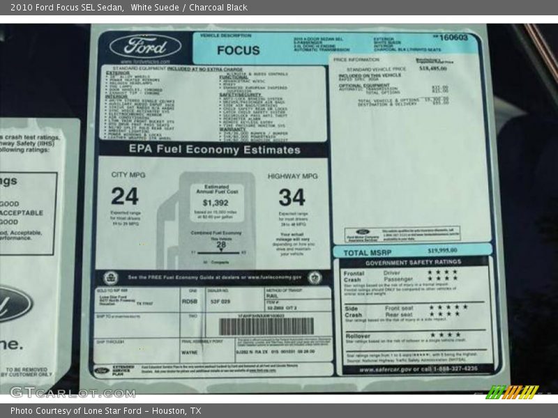 White Suede / Charcoal Black 2010 Ford Focus SEL Sedan