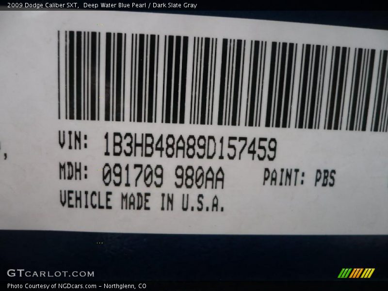 Deep Water Blue Pearl / Dark Slate Gray 2009 Dodge Caliber SXT