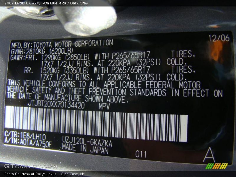 Ash Blue Mica / Dark Gray 2007 Lexus GX 470