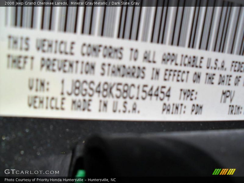 Mineral Gray Metallic / Dark Slate Gray 2008 Jeep Grand Cherokee Laredo