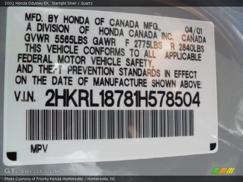Starlight Silver / Quartz 2001 Honda Odyssey EX