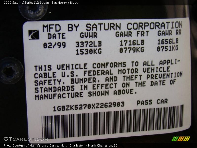 Blackberry / Black 1999 Saturn S Series SL2 Sedan