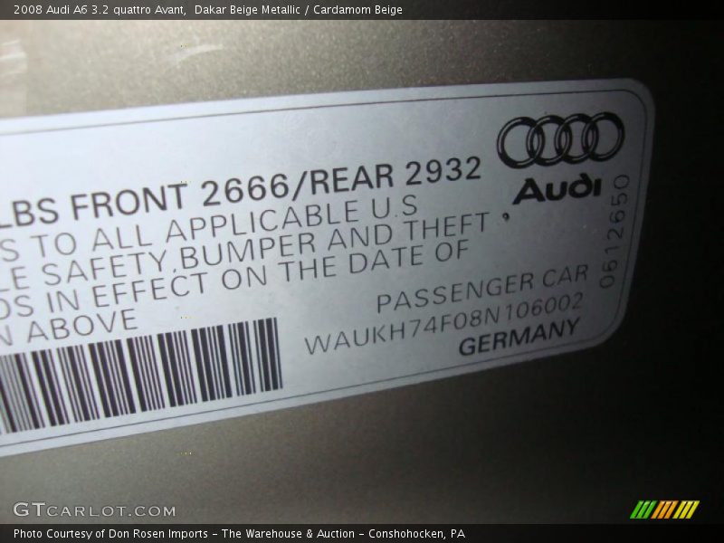 Dakar Beige Metallic / Cardamom Beige 2008 Audi A6 3.2 quattro Avant