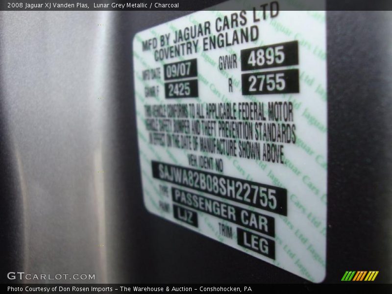 Lunar Grey Metallic / Charcoal 2008 Jaguar XJ Vanden Plas