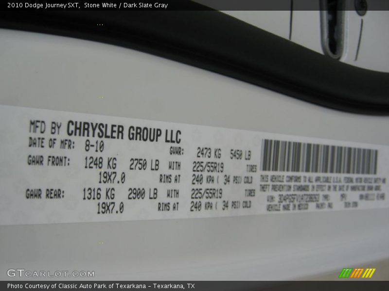 Stone White / Dark Slate Gray 2010 Dodge Journey SXT
