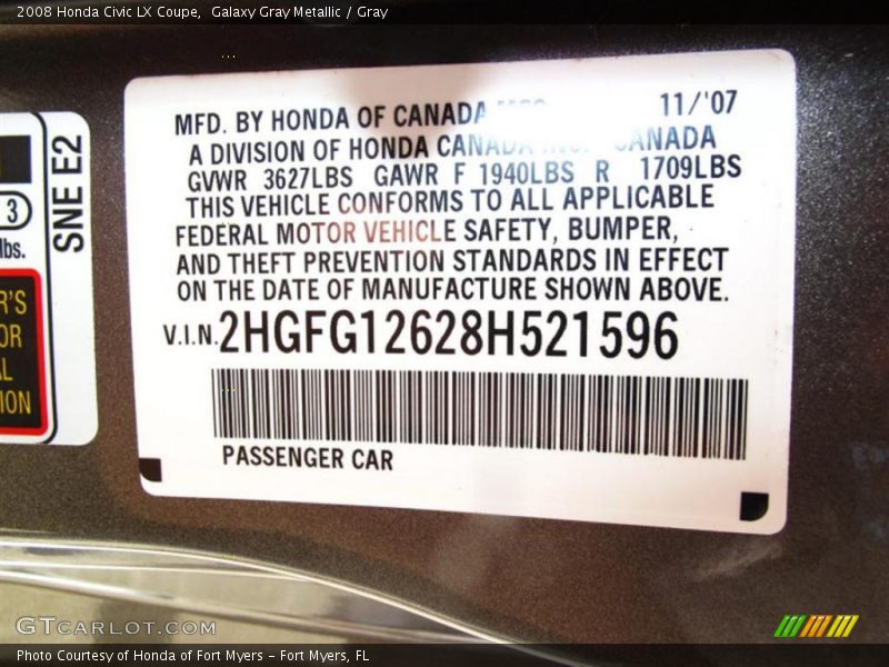 Galaxy Gray Metallic / Gray 2008 Honda Civic LX Coupe