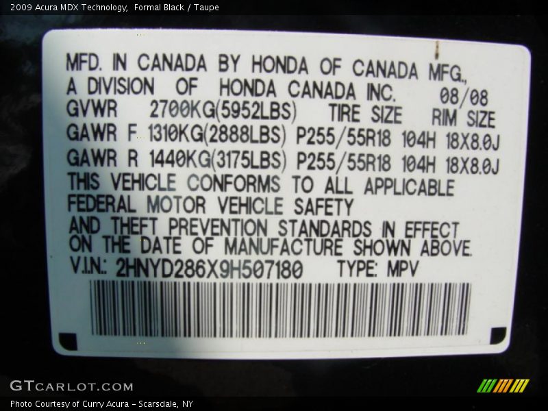 Formal Black / Taupe 2009 Acura MDX Technology