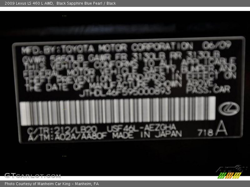 Black Sapphire Blue Pearl / Black 2009 Lexus LS 460 L AWD