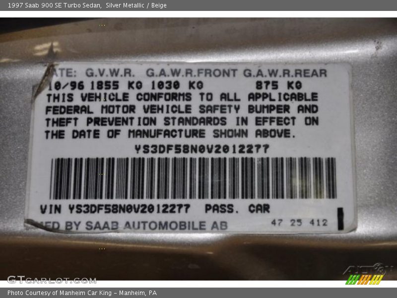 Silver Metallic / Beige 1997 Saab 900 SE Turbo Sedan
