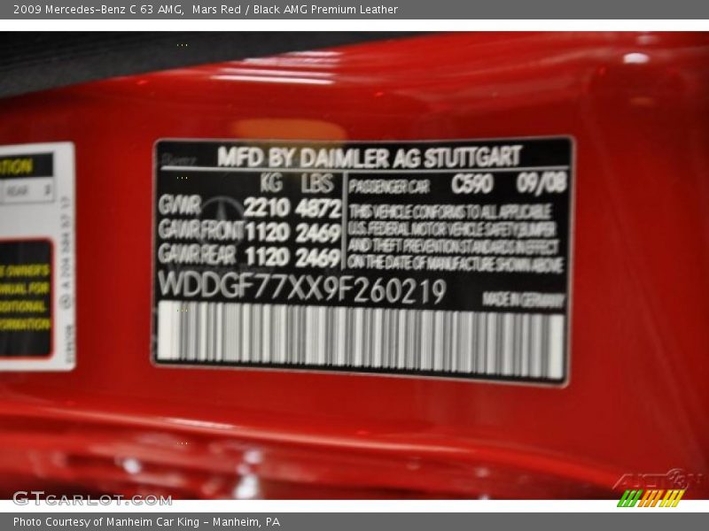 Mars Red / Black AMG Premium Leather 2009 Mercedes-Benz C 63 AMG