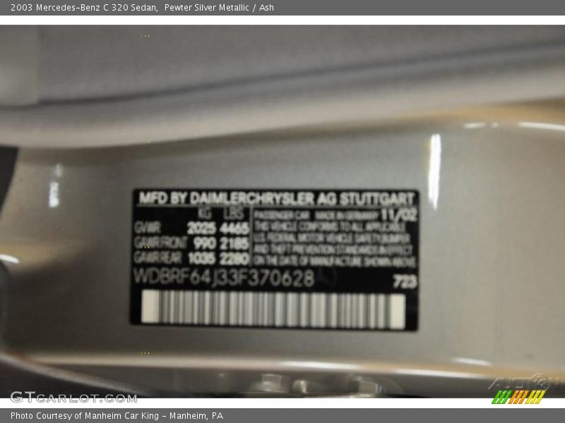 Pewter Silver Metallic / Ash 2003 Mercedes-Benz C 320 Sedan
