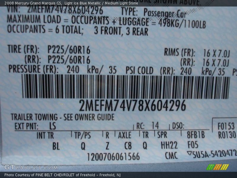 Light Ice Blue Metallic / Medium Light Stone 2008 Mercury Grand Marquis GS