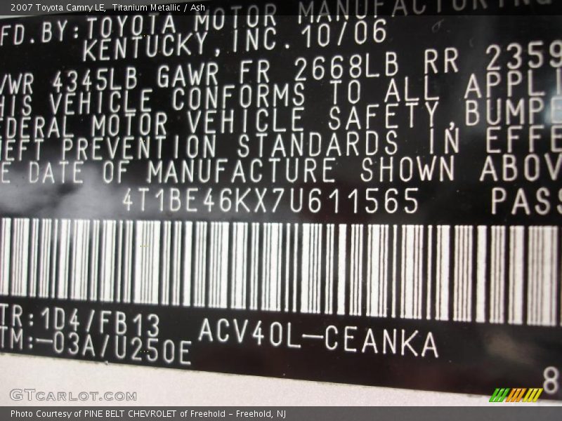 Titanium Metallic / Ash 2007 Toyota Camry LE