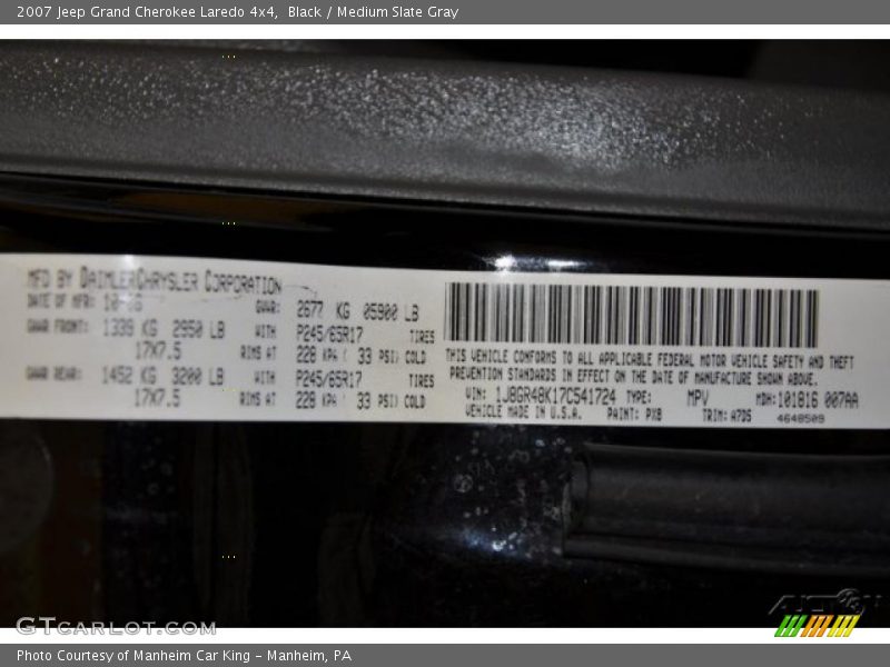 Black / Medium Slate Gray 2007 Jeep Grand Cherokee Laredo 4x4