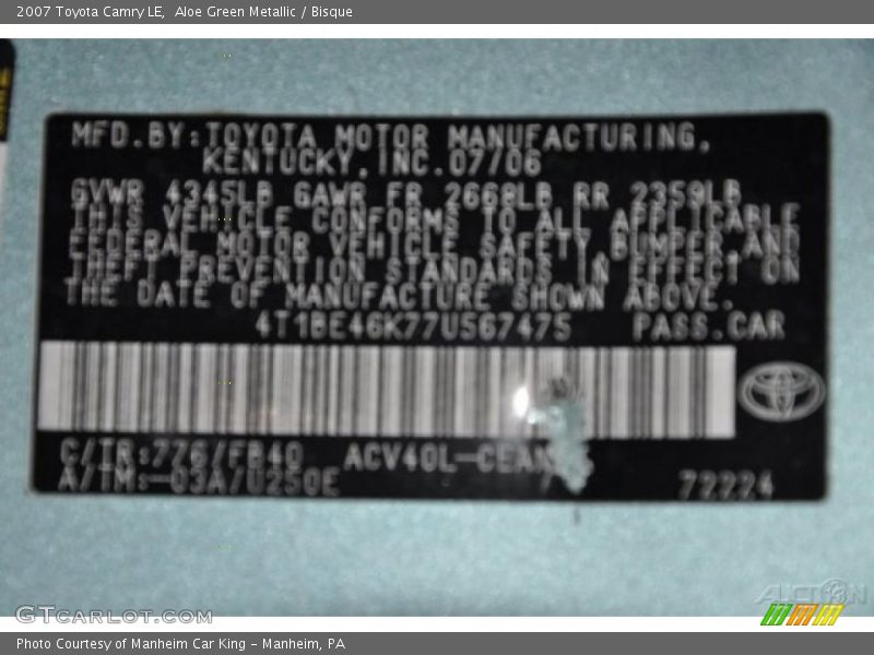 Aloe Green Metallic / Bisque 2007 Toyota Camry LE