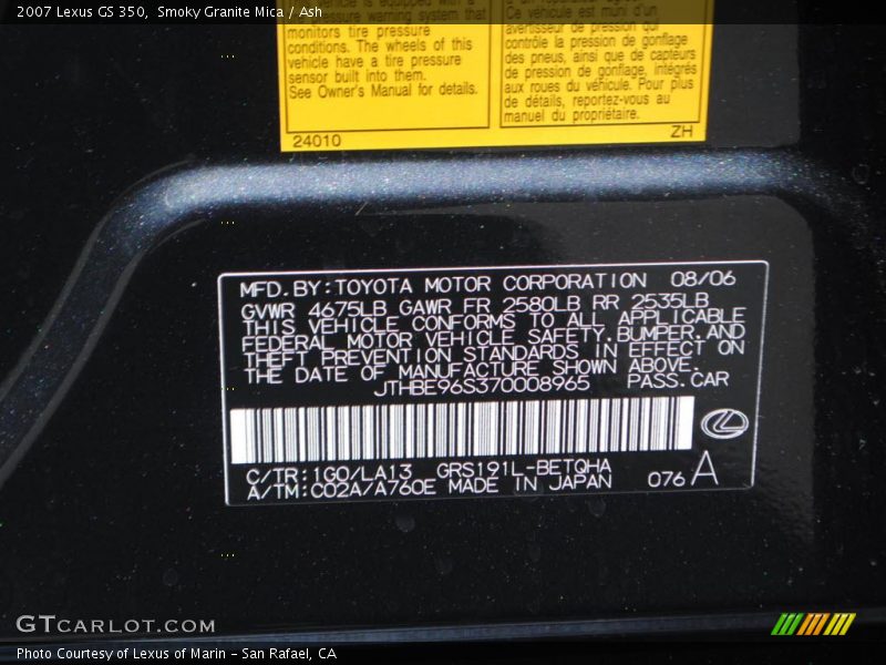 Smoky Granite Mica / Ash 2007 Lexus GS 350