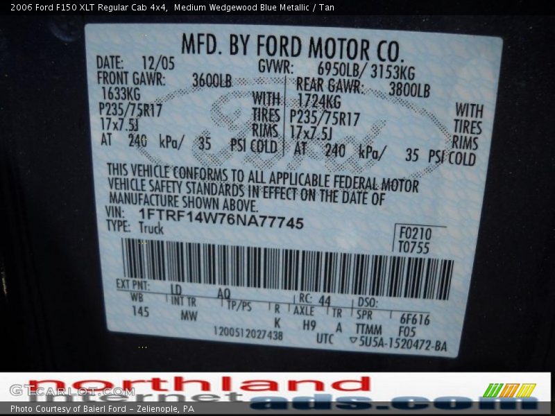 Medium Wedgewood Blue Metallic / Tan 2006 Ford F150 XLT Regular Cab 4x4