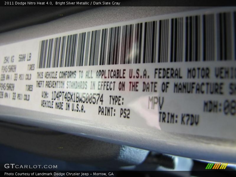 Bright Silver Metallic / Dark Slate Gray 2011 Dodge Nitro Heat 4.0