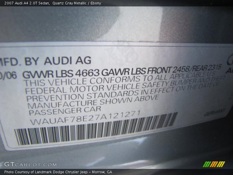 Quartz Gray Metallic / Ebony 2007 Audi A4 2.0T Sedan