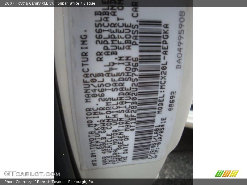 Super White / Bisque 2007 Toyota Camry XLE V6