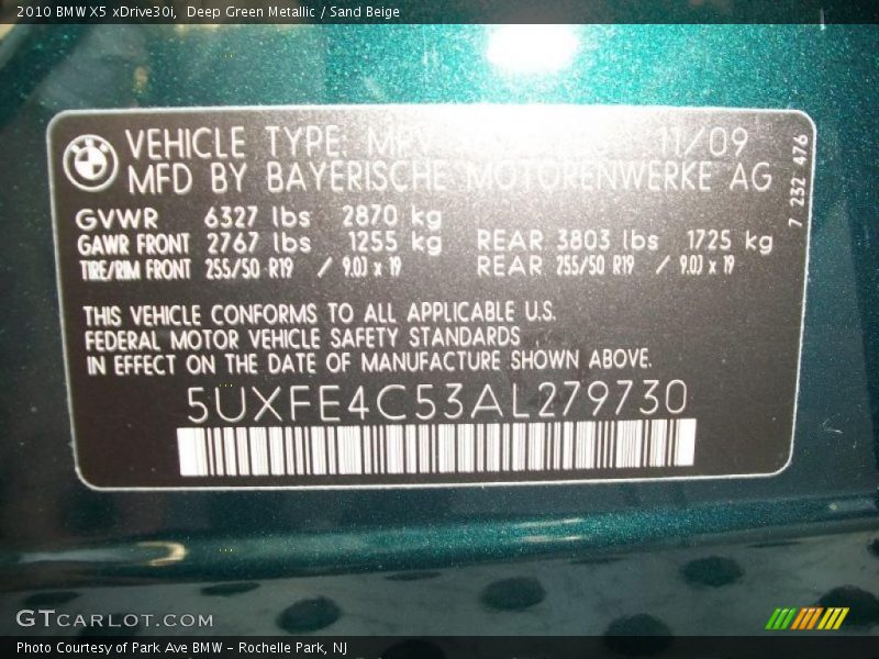 Deep Green Metallic / Sand Beige 2010 BMW X5 xDrive30i