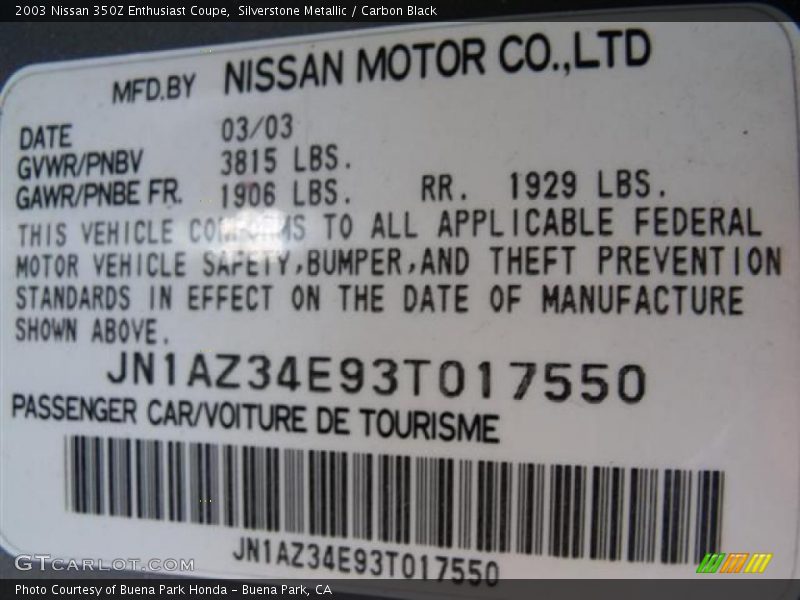 Silverstone Metallic / Carbon Black 2003 Nissan 350Z Enthusiast Coupe