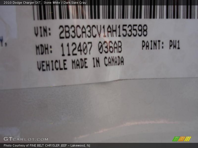 Stone White / Dark Slate Gray 2010 Dodge Charger SXT