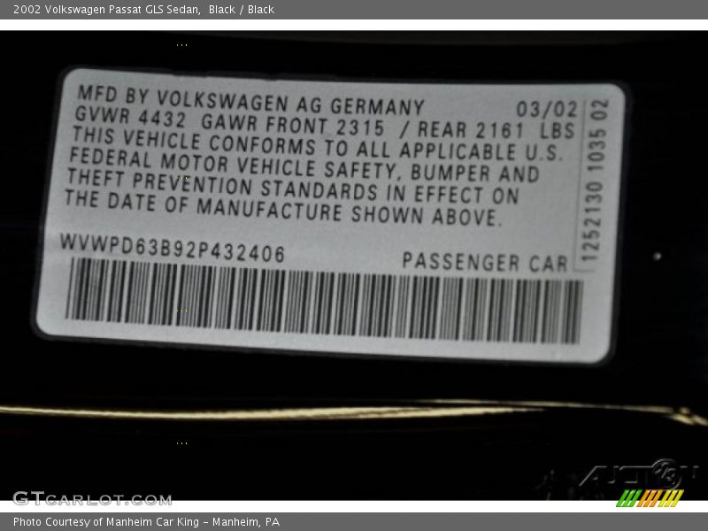 Black / Black 2002 Volkswagen Passat GLS Sedan
