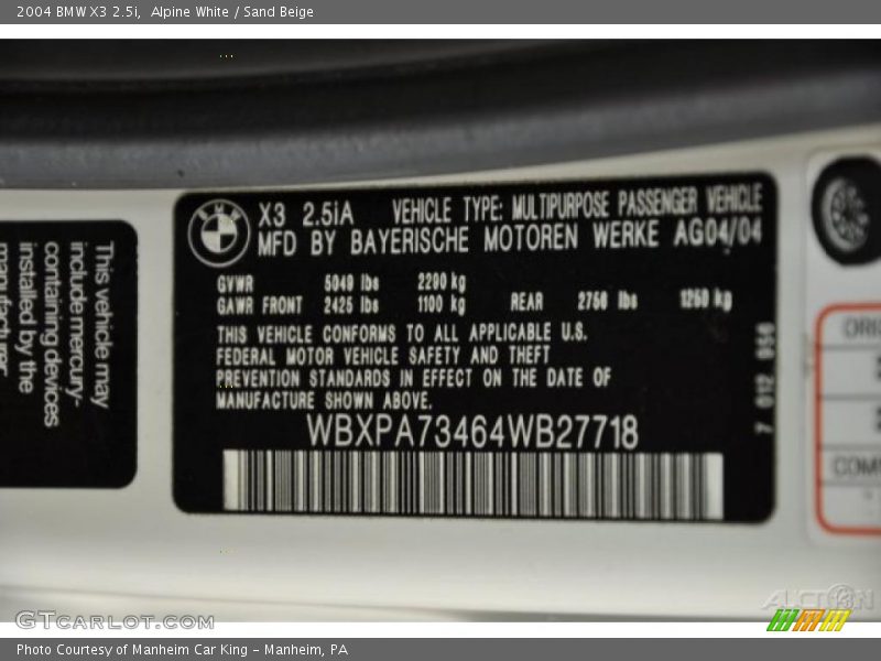 Alpine White / Sand Beige 2004 BMW X3 2.5i
