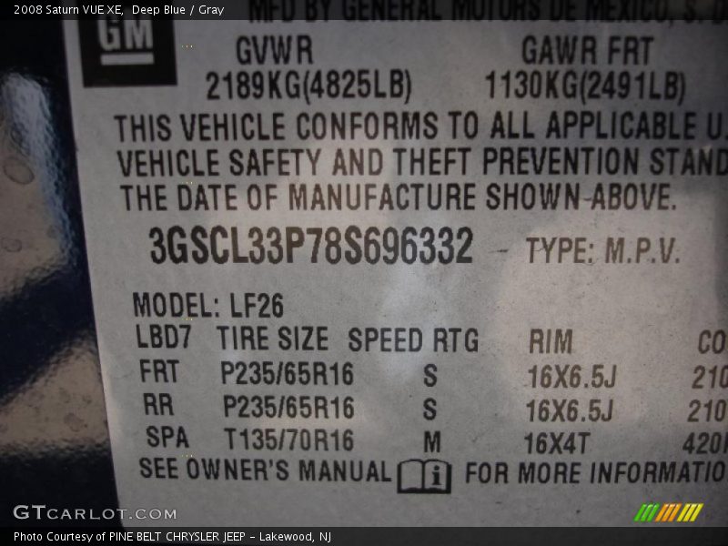 Deep Blue / Gray 2008 Saturn VUE XE
