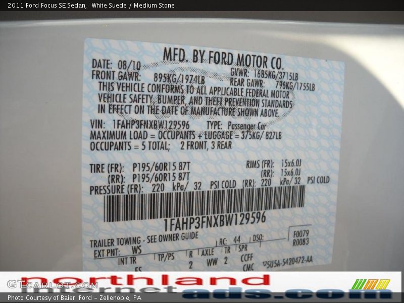 White Suede / Medium Stone 2011 Ford Focus SE Sedan