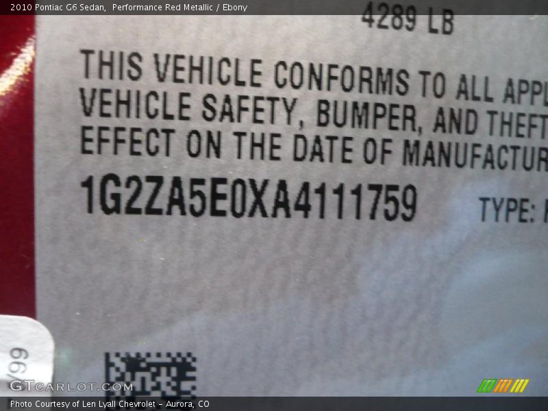 Performance Red Metallic / Ebony 2010 Pontiac G6 Sedan