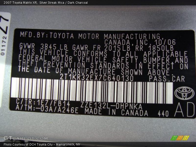 Silver Streak Mica / Dark Charcoal 2007 Toyota Matrix XR