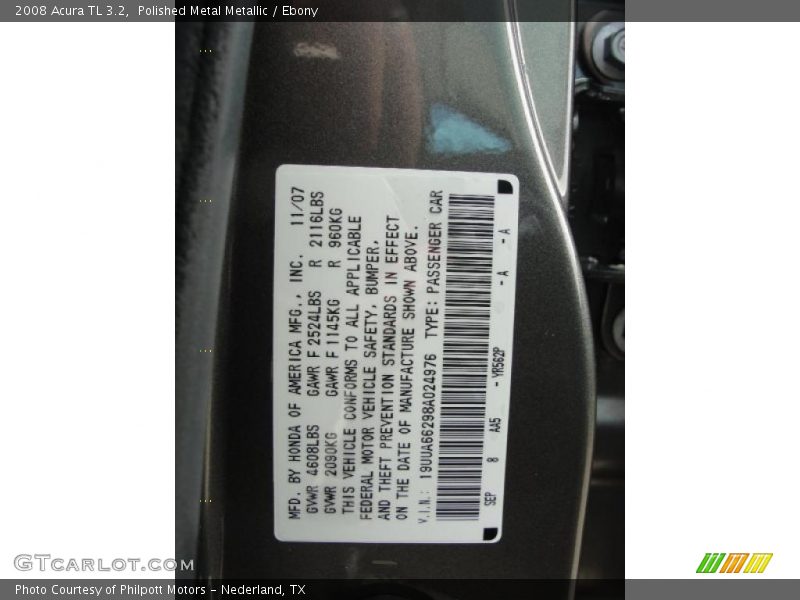 Polished Metal Metallic / Ebony 2008 Acura TL 3.2
