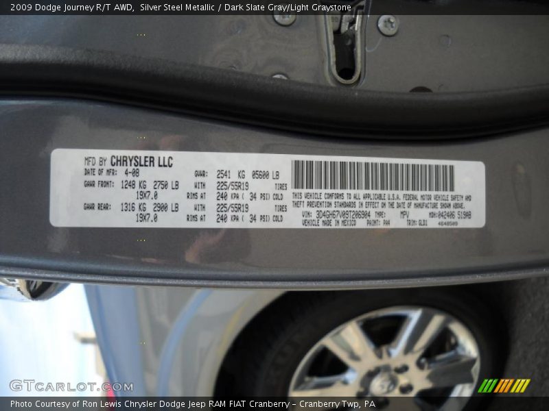 Silver Steel Metallic / Dark Slate Gray/Light Graystone 2009 Dodge Journey R/T AWD
