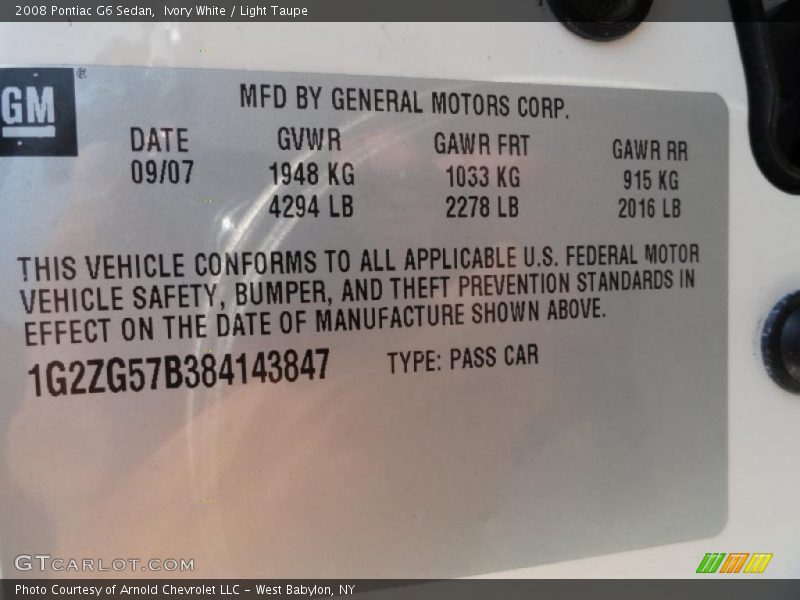 Ivory White / Light Taupe 2008 Pontiac G6 Sedan