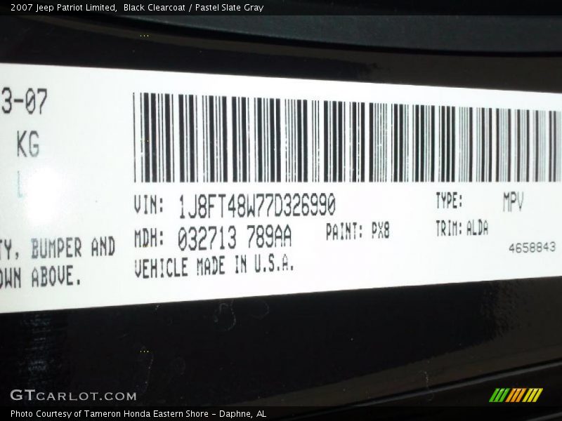 Black Clearcoat / Pastel Slate Gray 2007 Jeep Patriot Limited