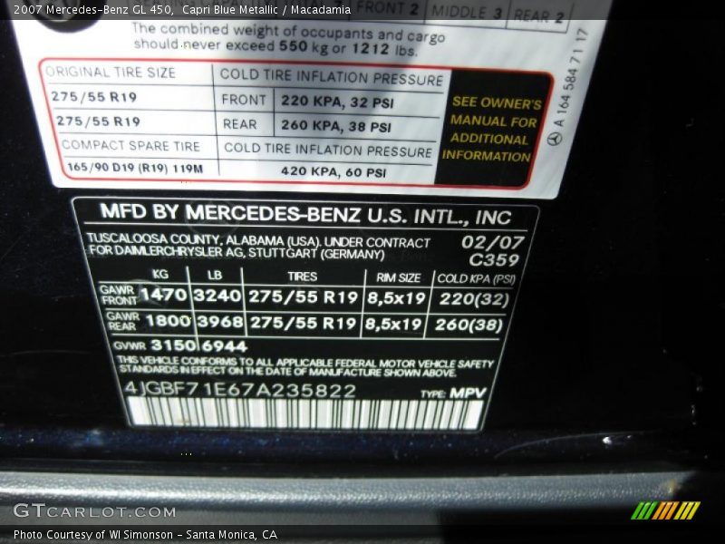 Capri Blue Metallic / Macadamia 2007 Mercedes-Benz GL 450
