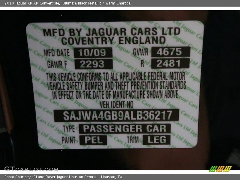 Ultimate Black Metallic / Warm Charcoal 2010 Jaguar XK XK Convertible