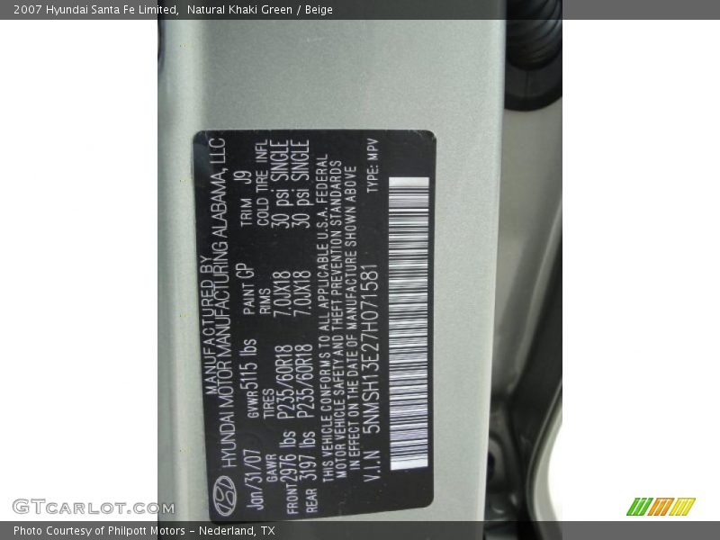 Natural Khaki Green / Beige 2007 Hyundai Santa Fe Limited