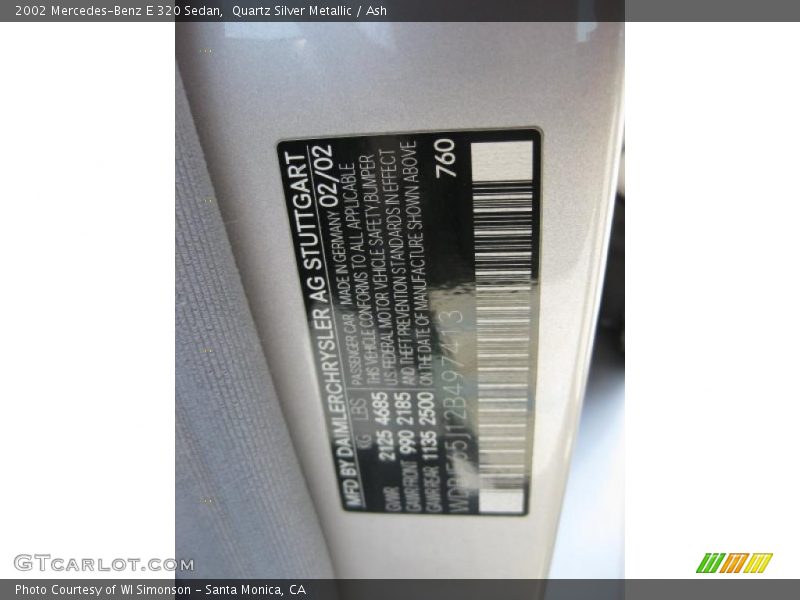 Quartz Silver Metallic / Ash 2002 Mercedes-Benz E 320 Sedan
