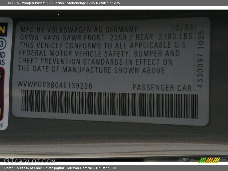 Stonehenge Grey Metallic / Grey 2004 Volkswagen Passat GLS Sedan